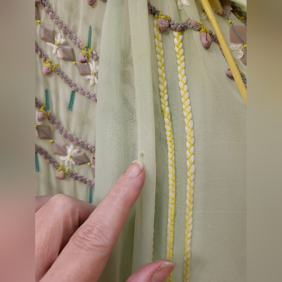 Blank London Pale Green and Yellow Sheer Embroidered Peasant Blouse - Size XS - Picture 11 of 11